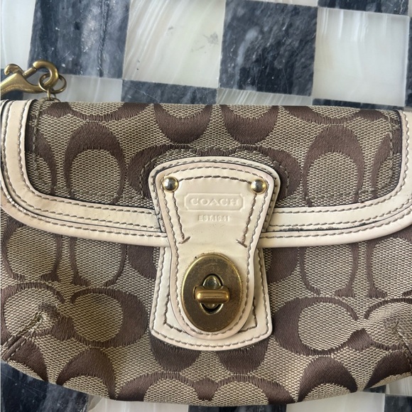 Coach Brown and Cream Wristlet - Picture 3 of 8